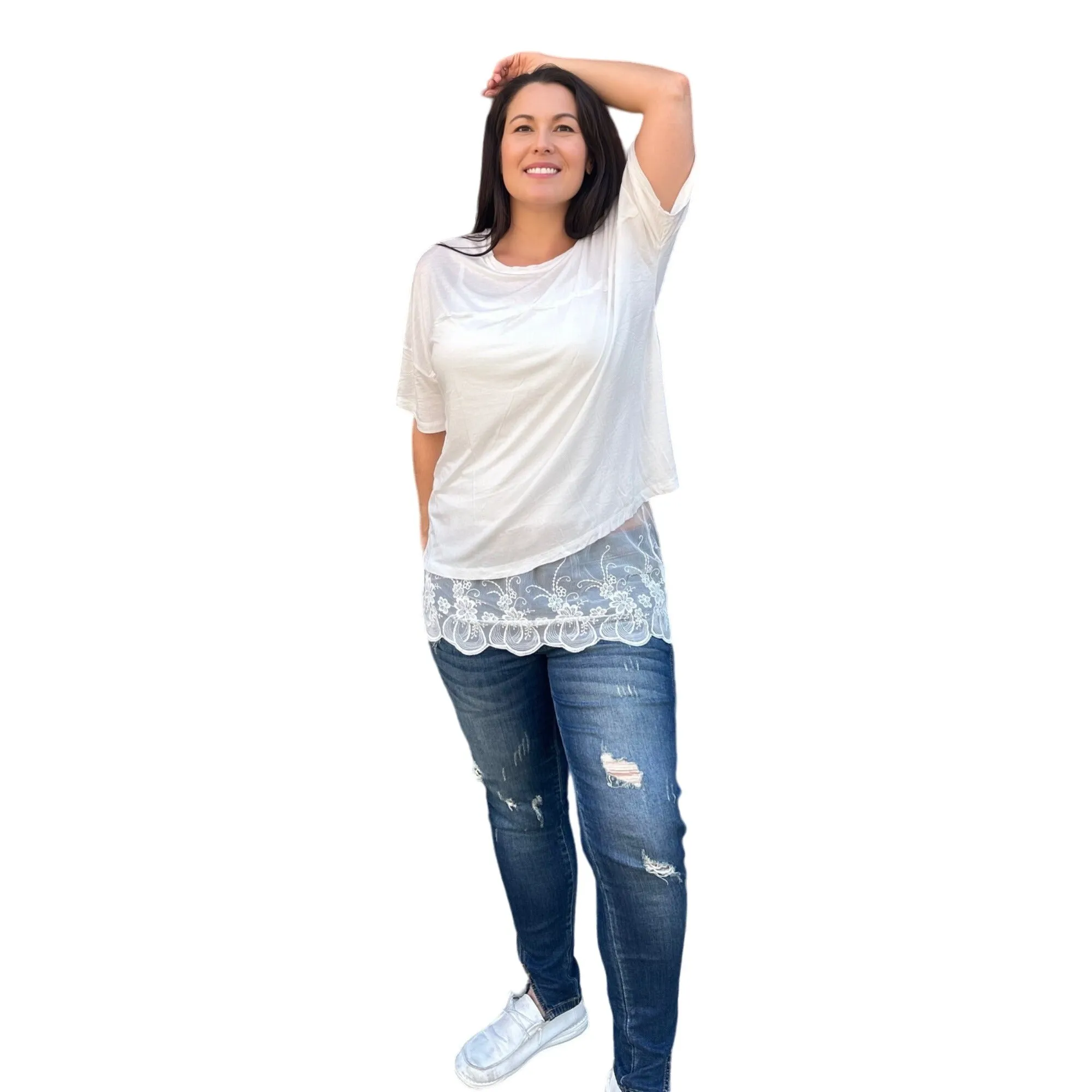 Culture Code Black Crew Neck Exposed Yoke Seam Short Sleeve Boxy Top CAY1646