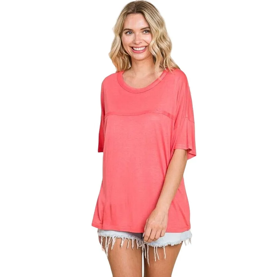 Culture Code Black Crew Neck Exposed Yoke Seam Short Sleeve Boxy Top CAY1646