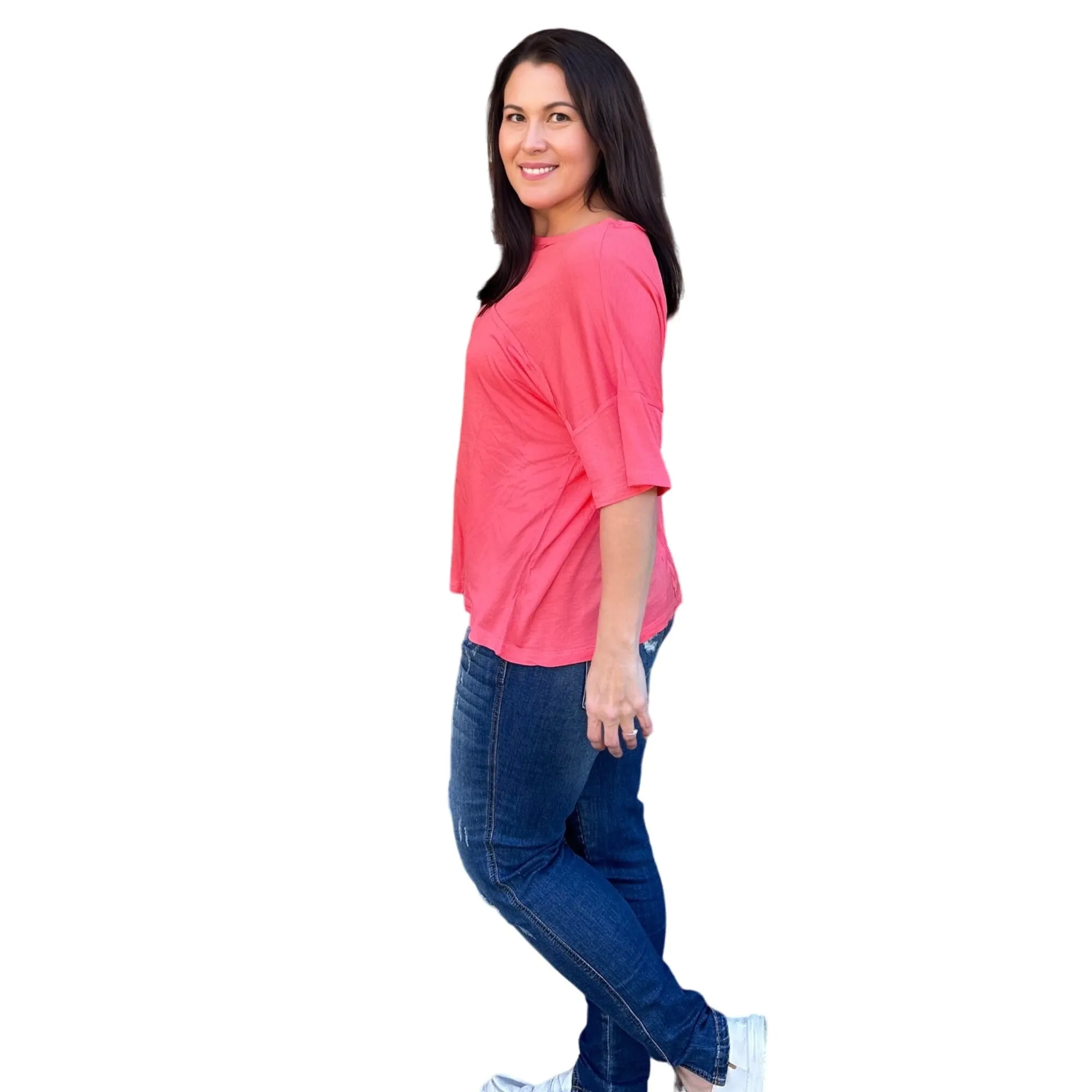 Culture Code Black Crew Neck Exposed Yoke Seam Short Sleeve Boxy Top CAY1646