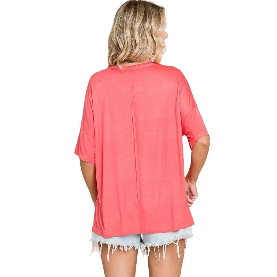 Culture Code Black Crew Neck Exposed Yoke Seam Short Sleeve Boxy Top CAY1646