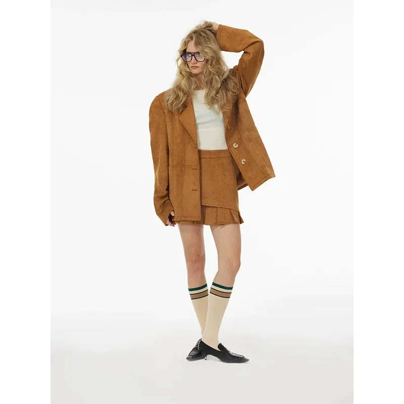 Curved Shoulder Suede Jacket