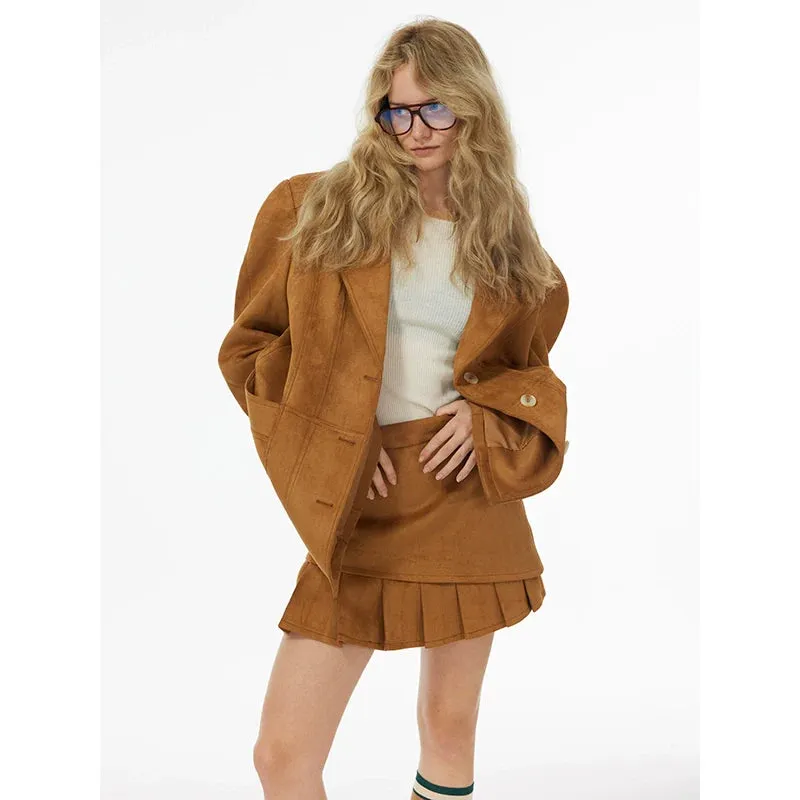 Curved Shoulder Suede Jacket