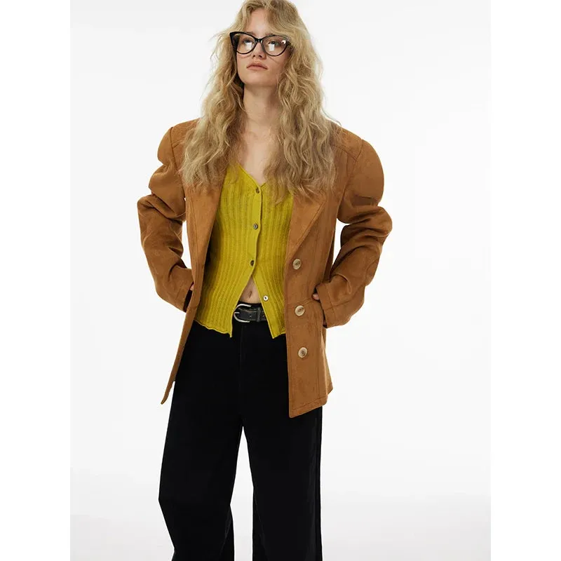 Curved Shoulder Suede Jacket