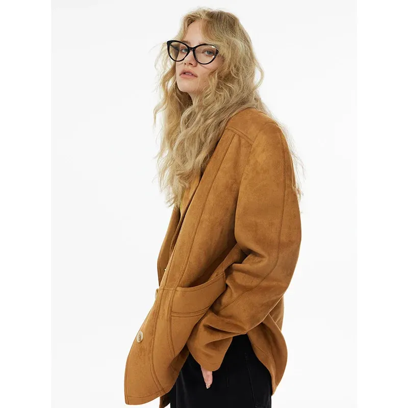Curved Shoulder Suede Jacket