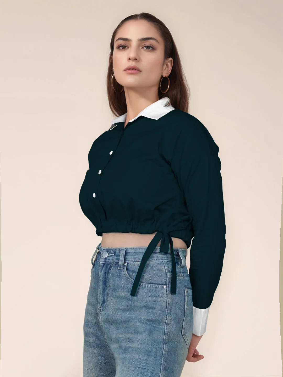 Dark Green Solid Full Sleeves Shirt