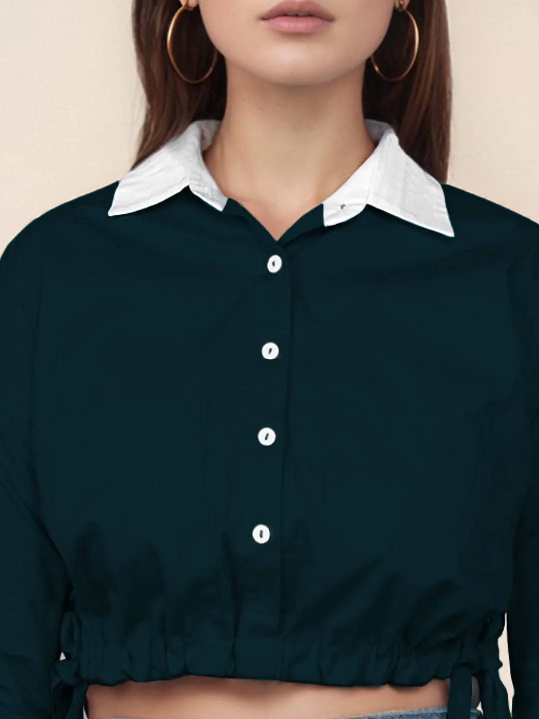 Dark Green Solid Full Sleeves Shirt