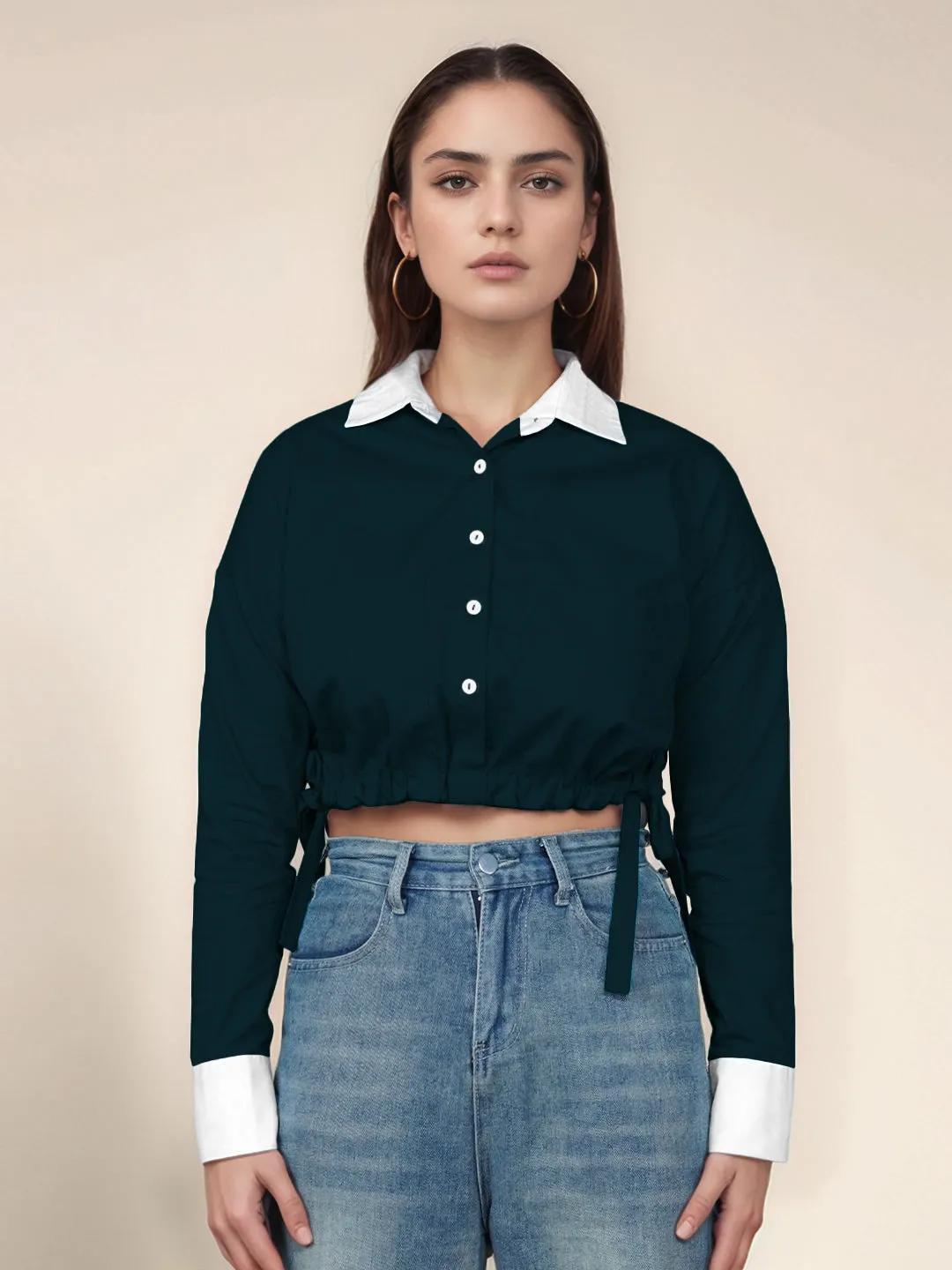 Dark Green Solid Full Sleeves Shirt