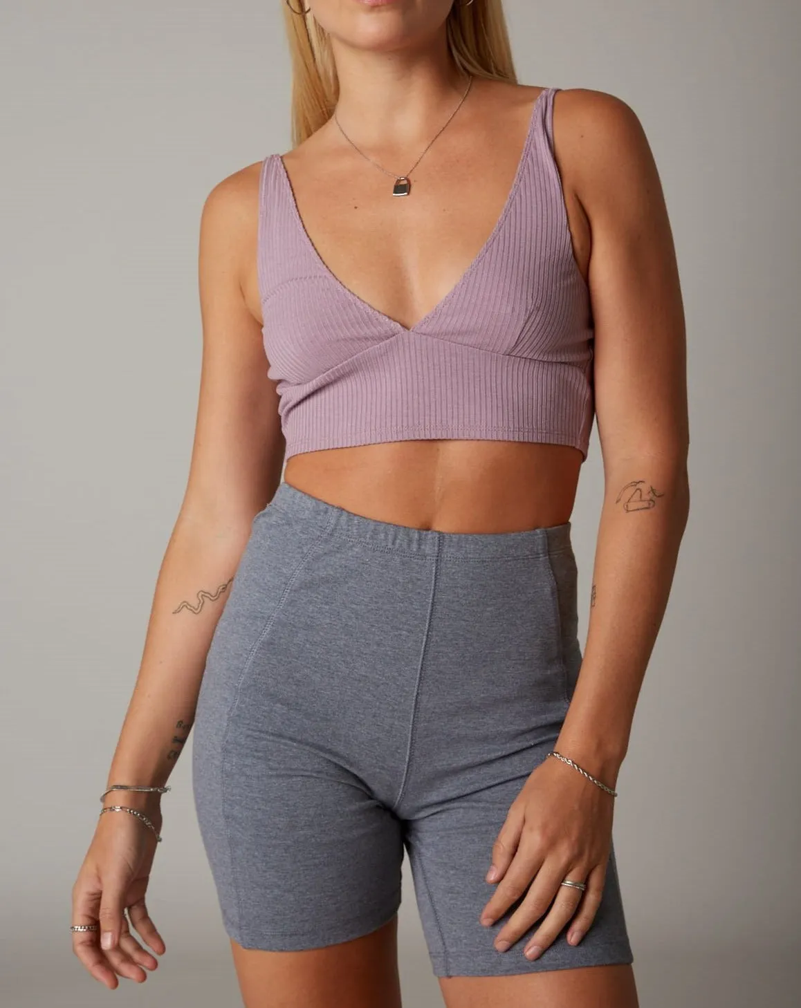 Deep V Neck Ribbed Sleeveless Bralette