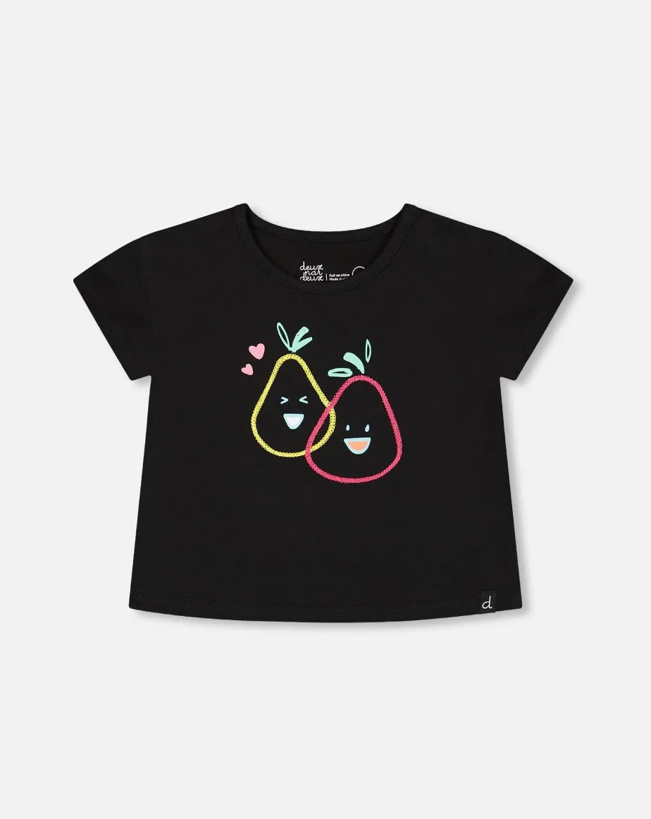 Deux Par Deux Fruit Print Jersey Tee Black