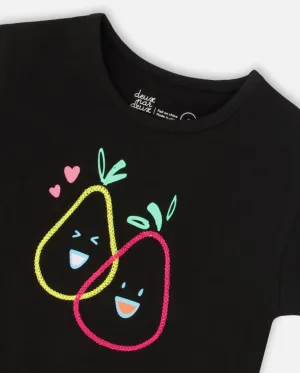 Deux Par Deux Fruit Print Jersey Tee Black