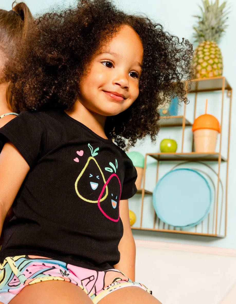 Deux Par Deux Fruit Print Jersey Tee Black
