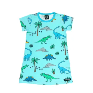 Dino Short Sleeve Dress - Light Aruba - 2 Left Size 8-10 & 10-12 years