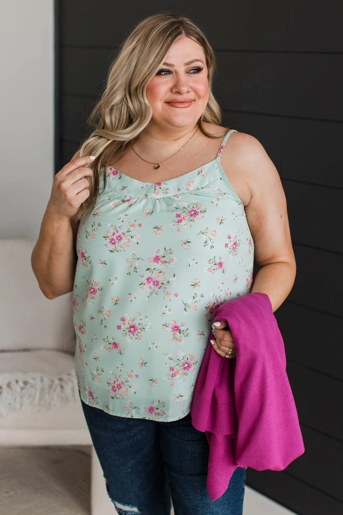 Dream With Ease Floral Tank Top- Mint