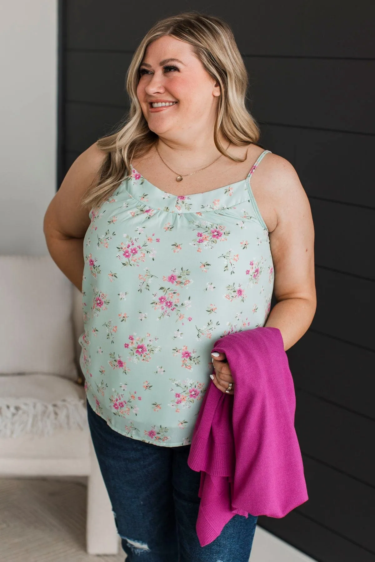 Dream With Ease Floral Tank Top- Mint