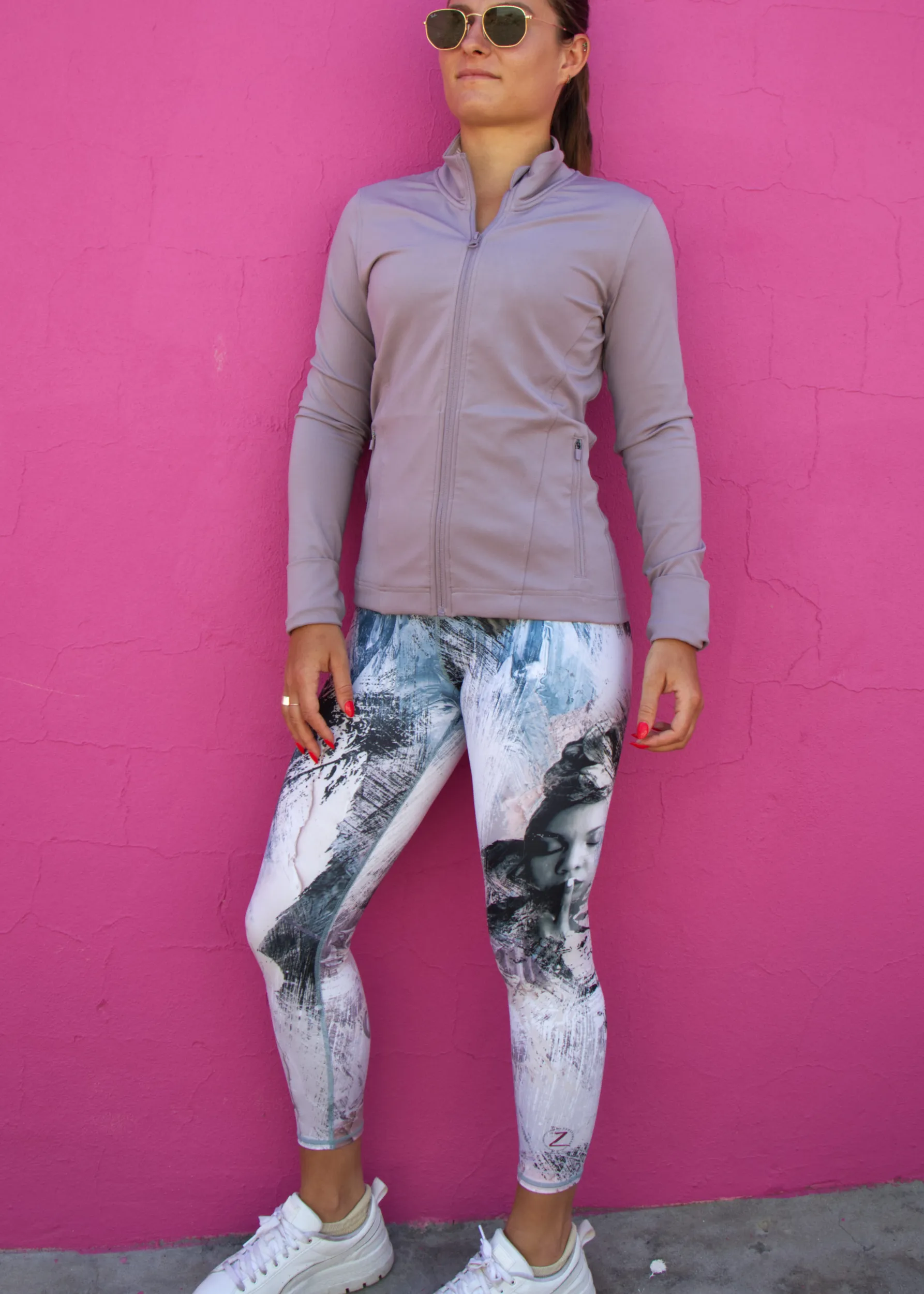 Dusty pink, light grey and soft purple leggings