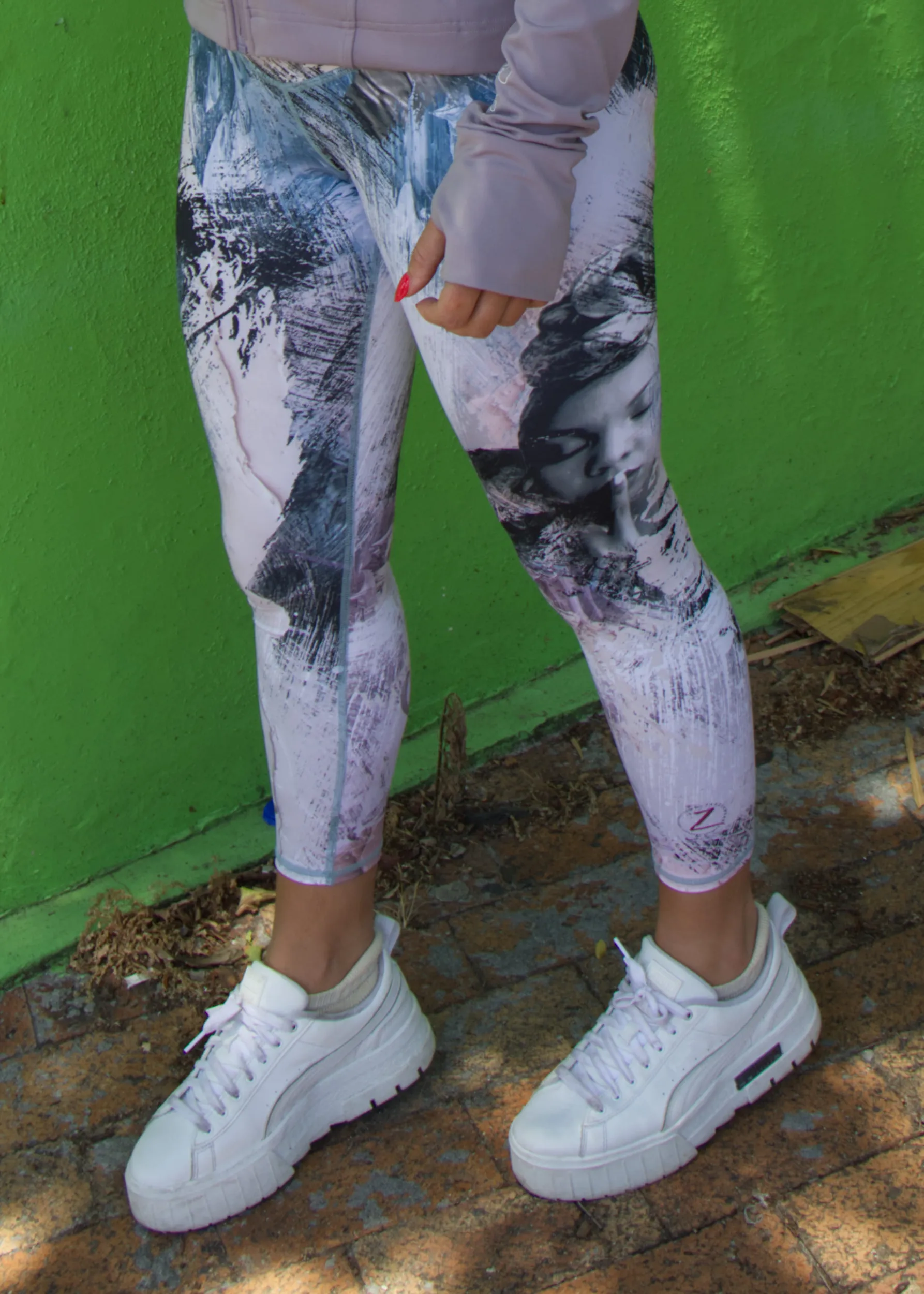 Dusty pink, light grey and soft purple leggings