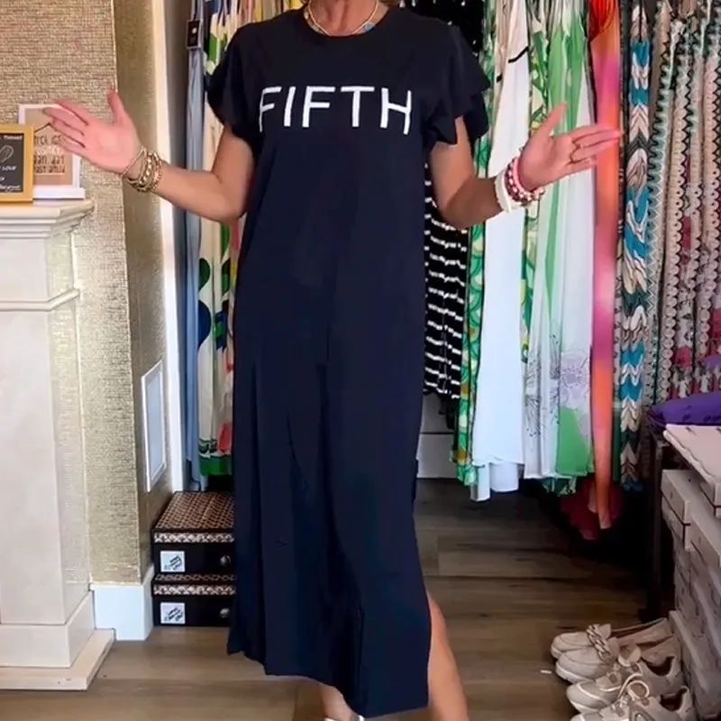 Easygoing Ruffle Sleeve Letter Dress