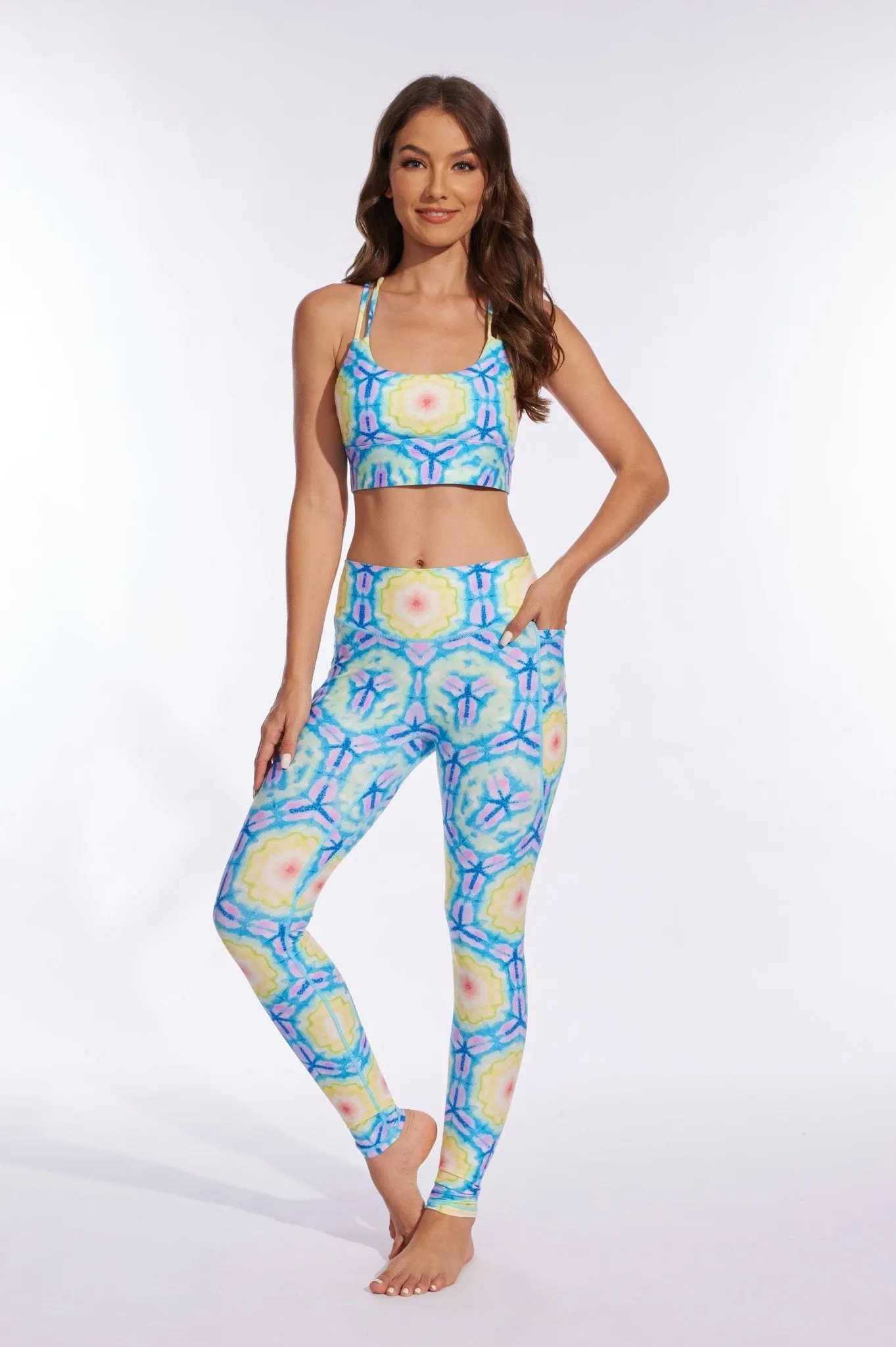 Electric Bloom Sculpt Leggings – Blue Mirage