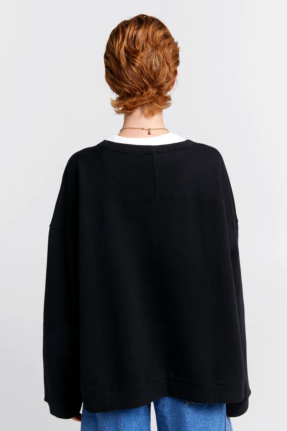Embroidered Runaway Girl Organic Cotton Crewneck Sweatshirt Black