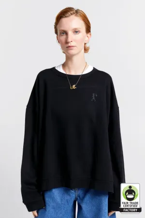 Embroidered Runaway Girl Organic Cotton Crewneck Sweatshirt Black