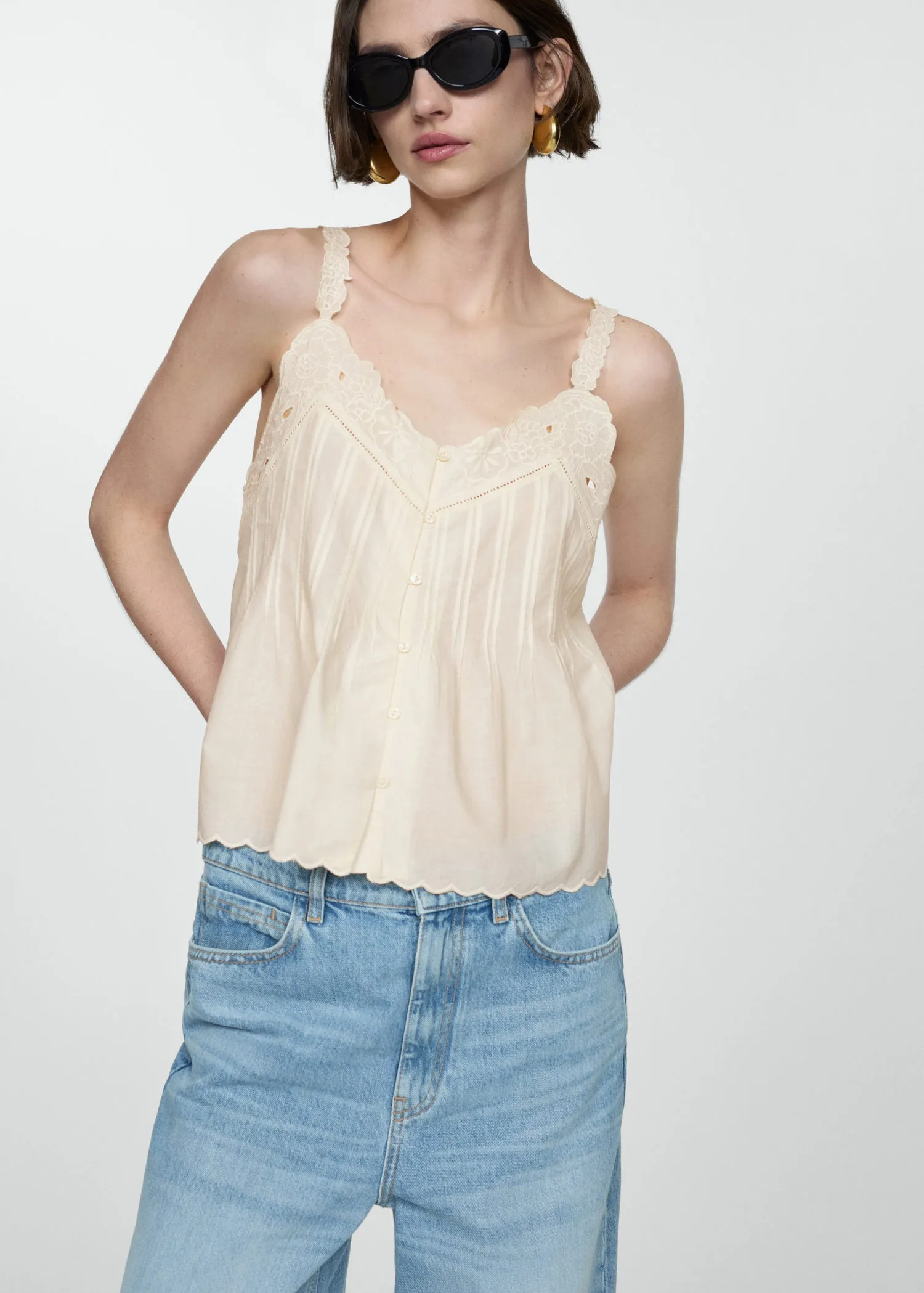 Embroidered strap top