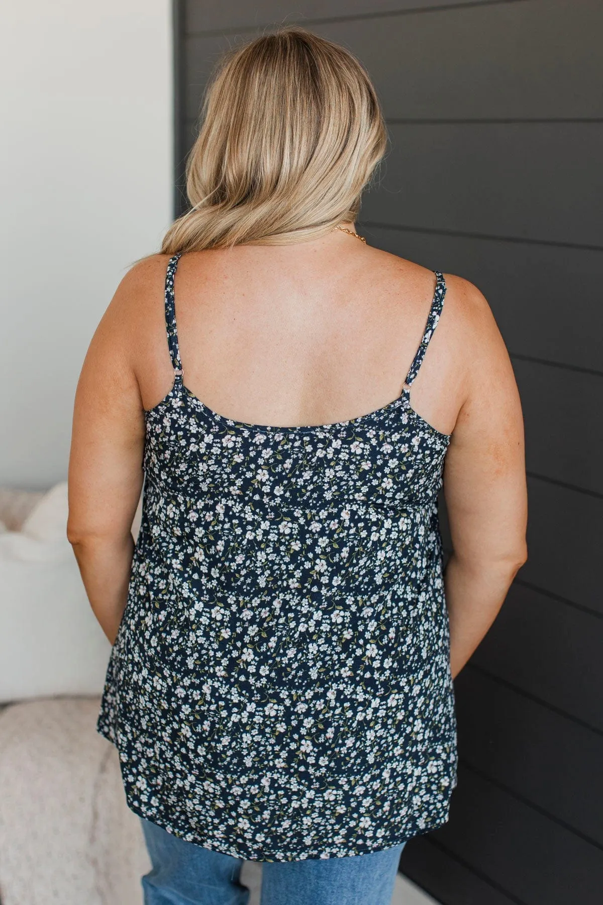Entrancing Smiles Floral Tank Top- Navy
