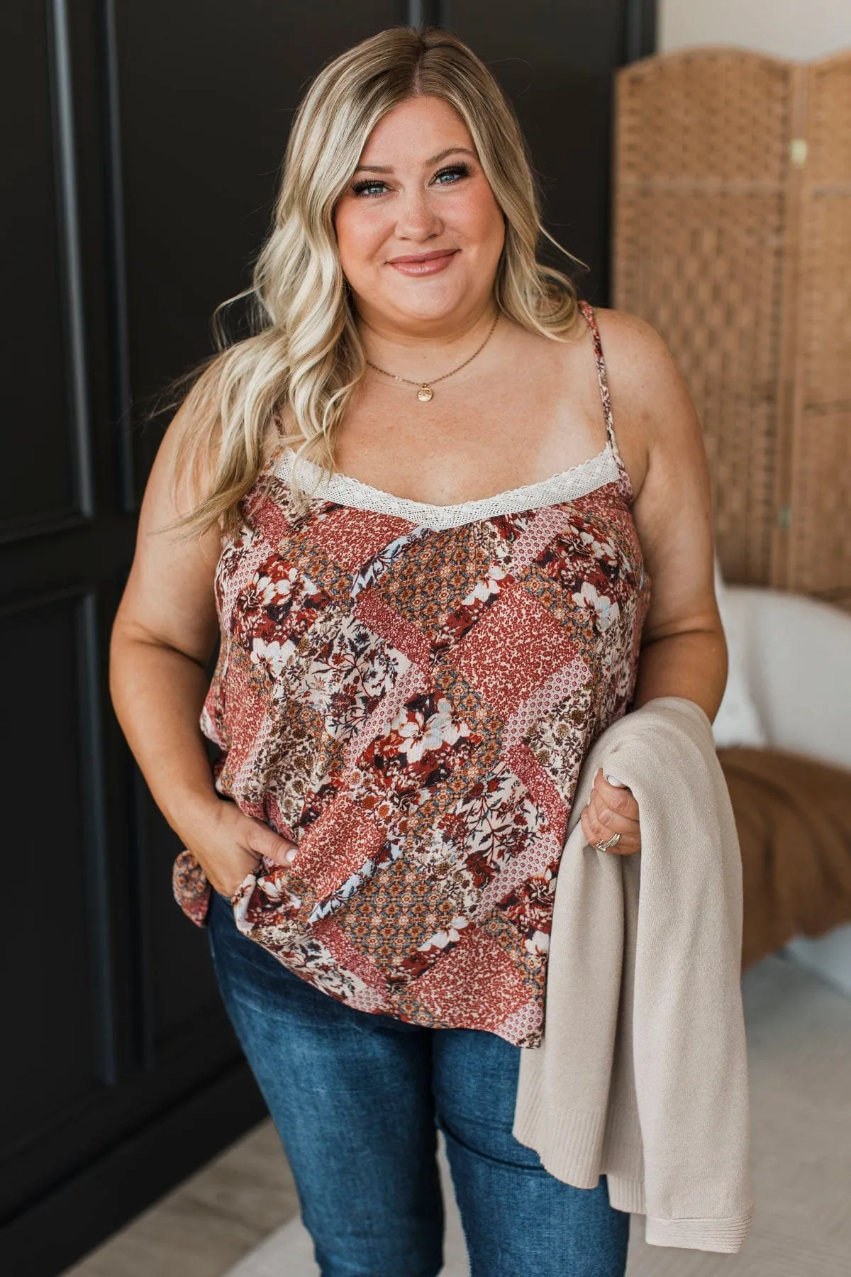 Favored By All Floral Tank Top- Natural & Rust