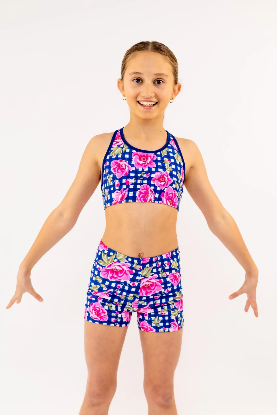 Floral Check - Gym Swim Tops