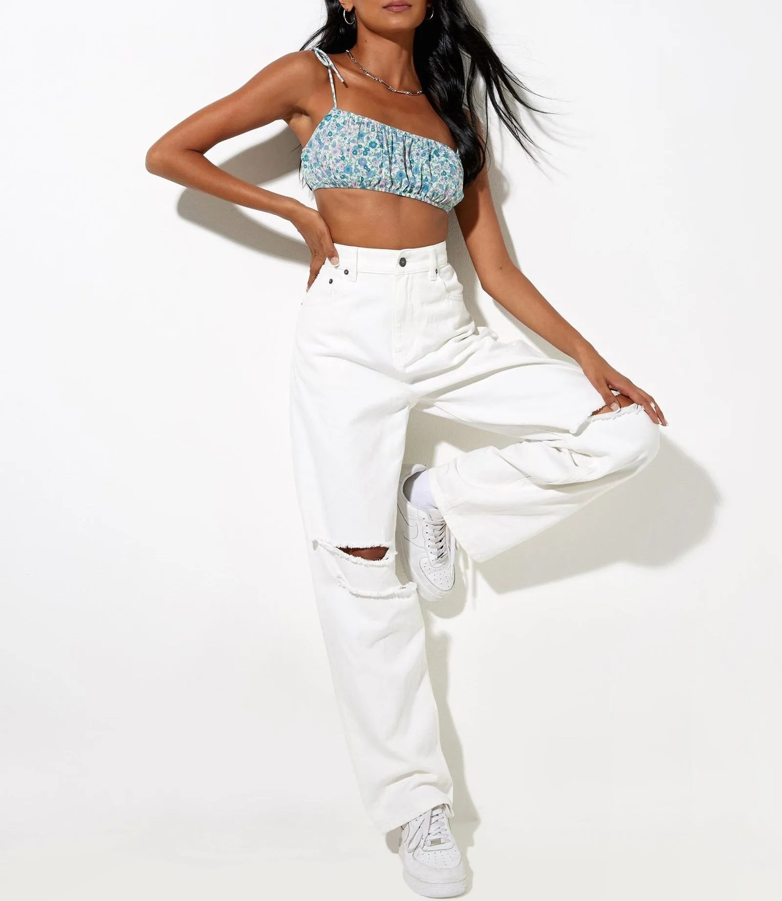 Floral Tie Spaghetti Strap Bandeau Crop Top