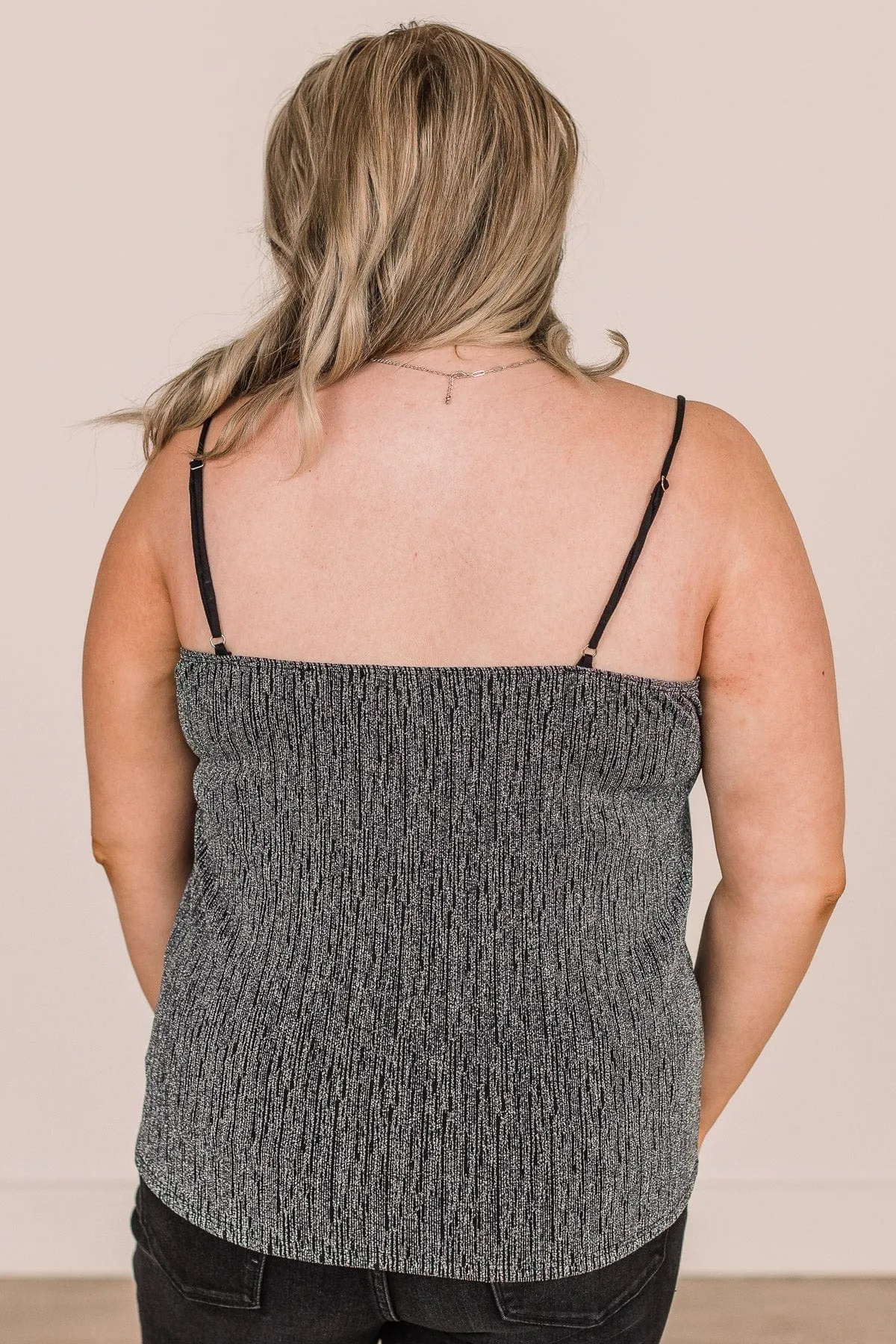 Focused On Forever Shimmer Tank Top- Black & Silver
