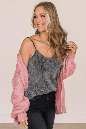 Focused On Forever Shimmer Tank Top- Black & Silver