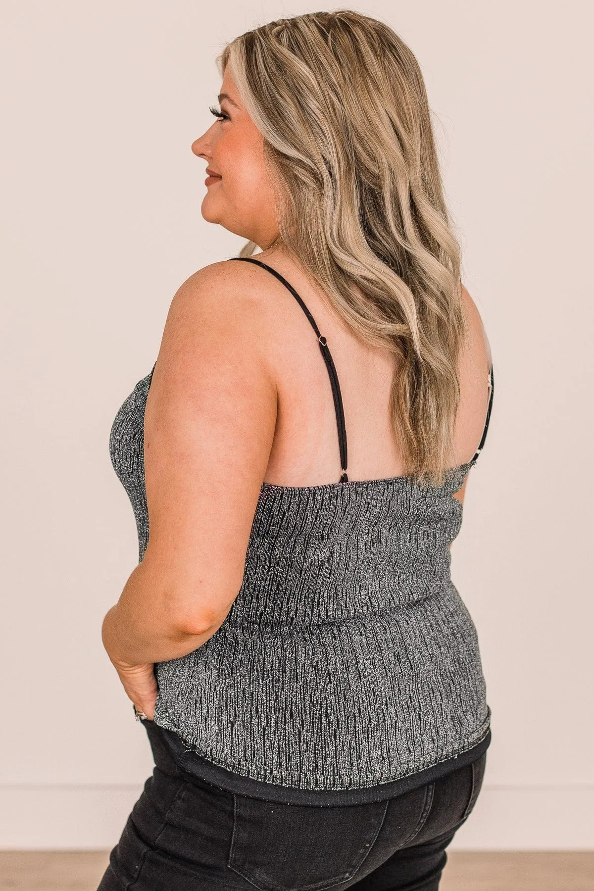 Focused On Forever Shimmer Tank Top- Black & Silver