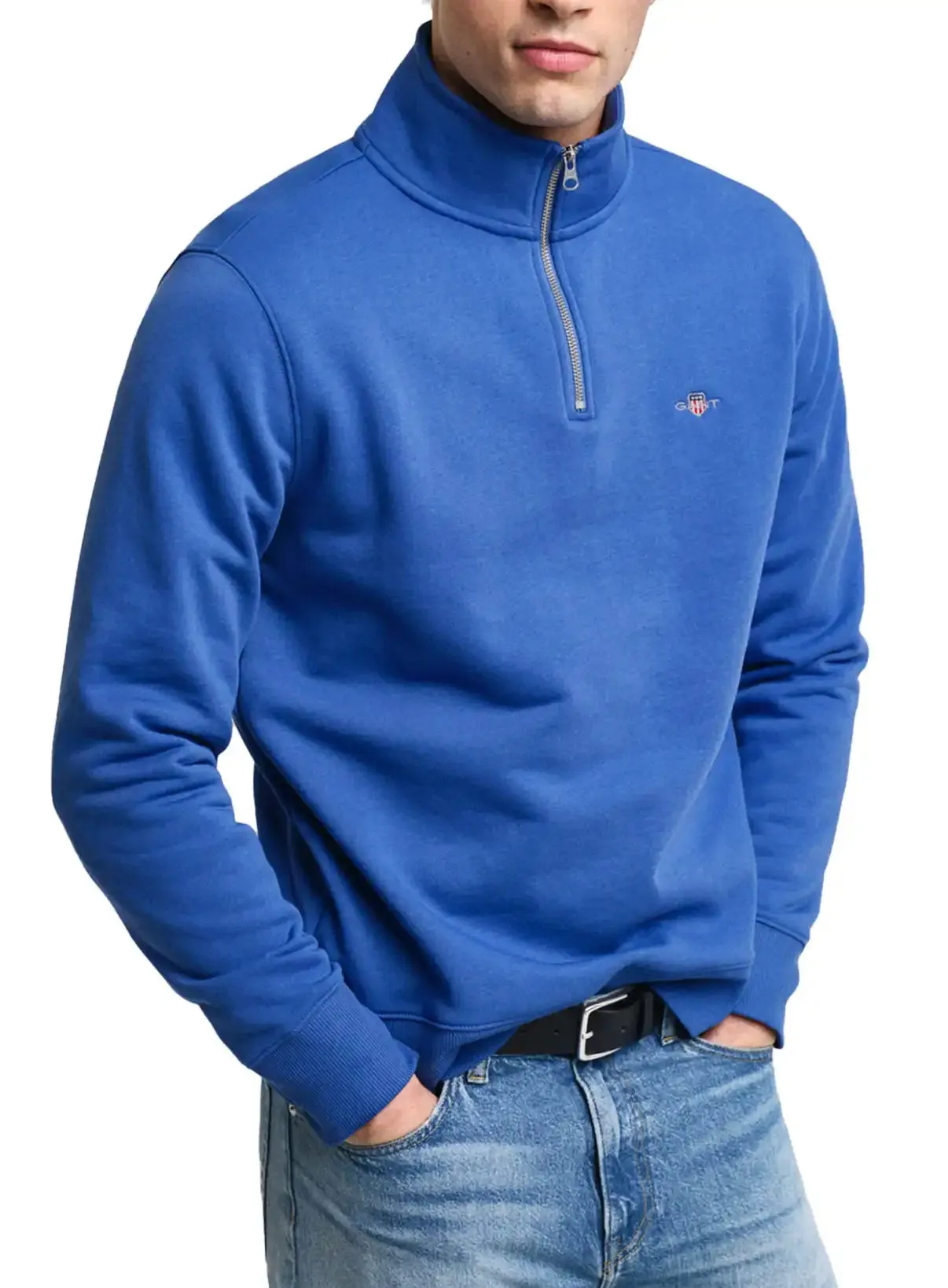 GANT Mens Regular Shield Half Zip Sweatshirt Lapis Blue