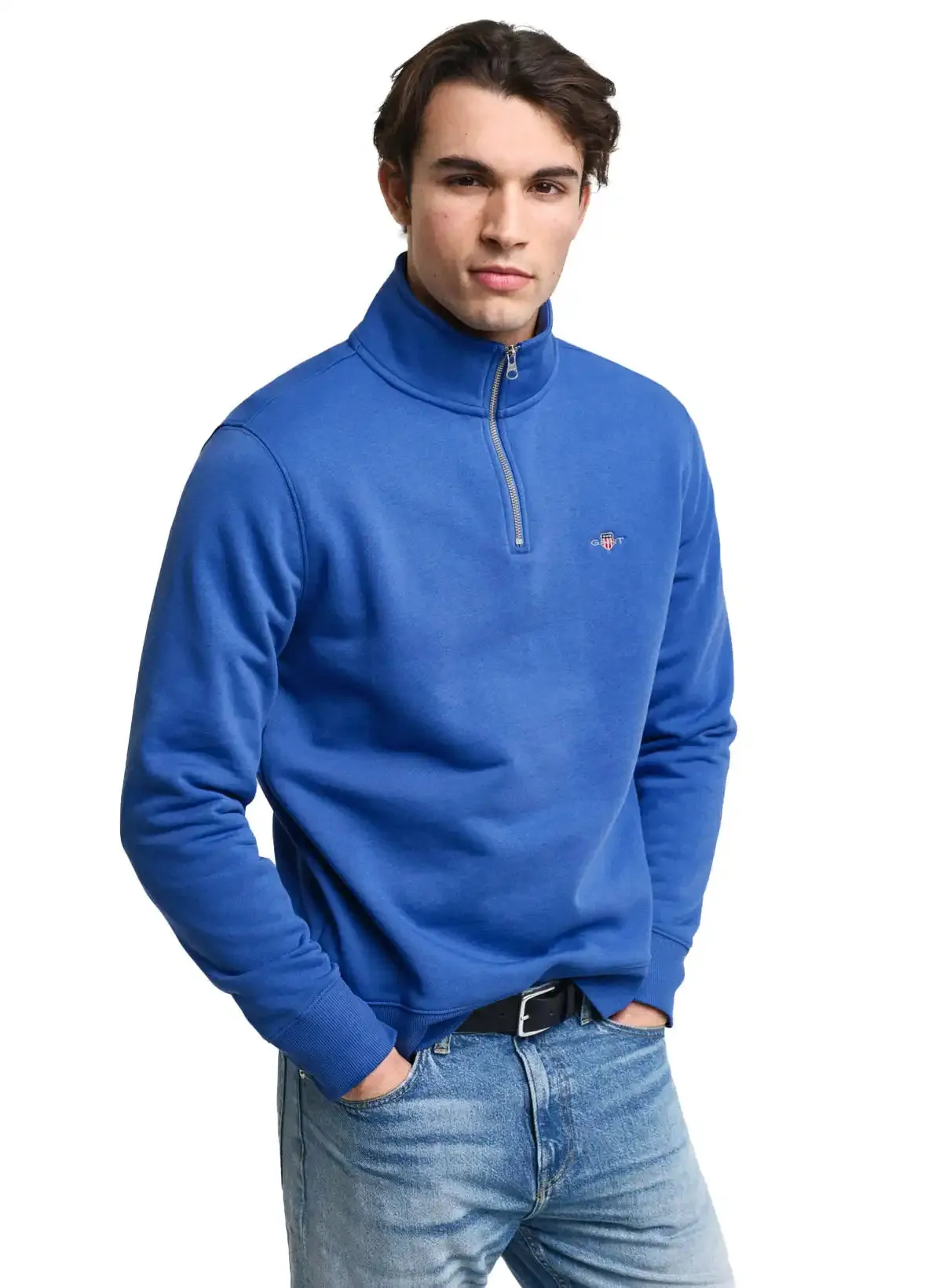 GANT Mens Regular Shield Half Zip Sweatshirt Lapis Blue