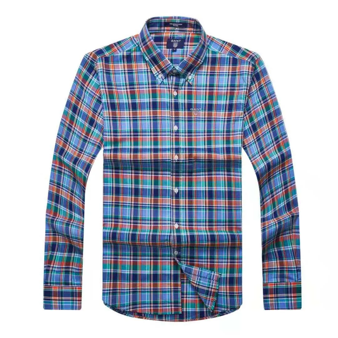 Gant Plain Men's Casual Blue Crest Check Longsleeve Shirt