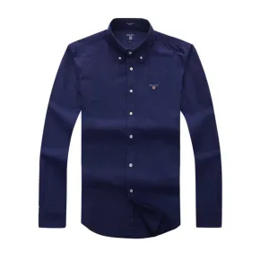 Gant Plain Men's Longsleeve Casual Shirt- Navyblue
