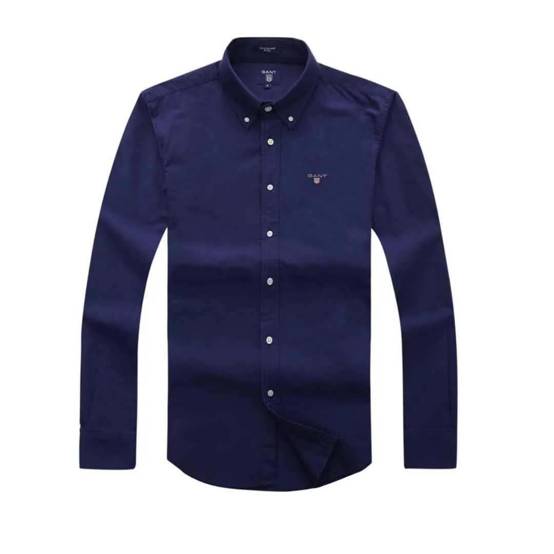 Gant Plain Men's Longsleeve Casual Shirt- Navyblue