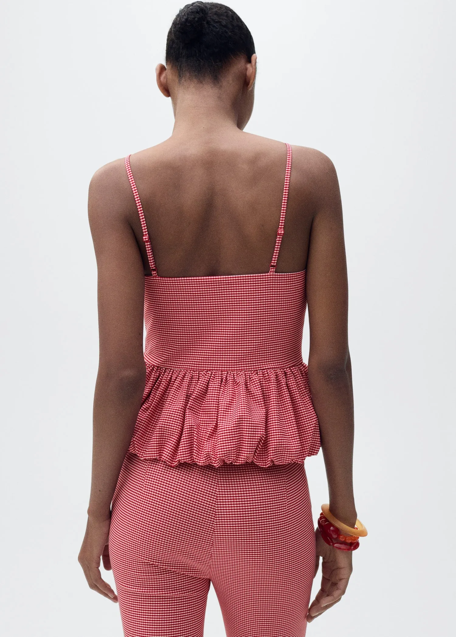 Gingham-check top with ruffle