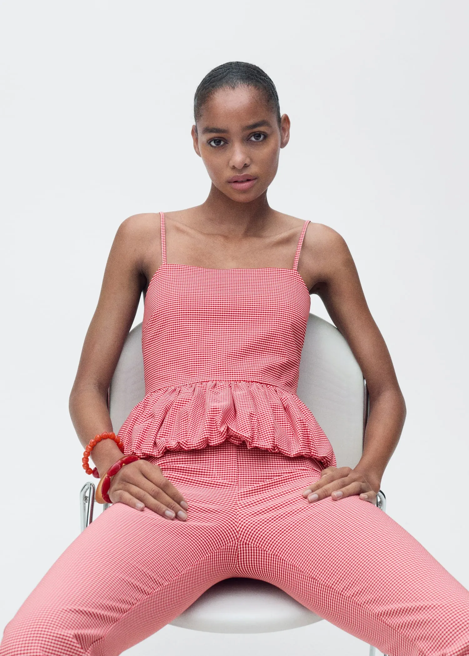 Gingham-check top with ruffle
