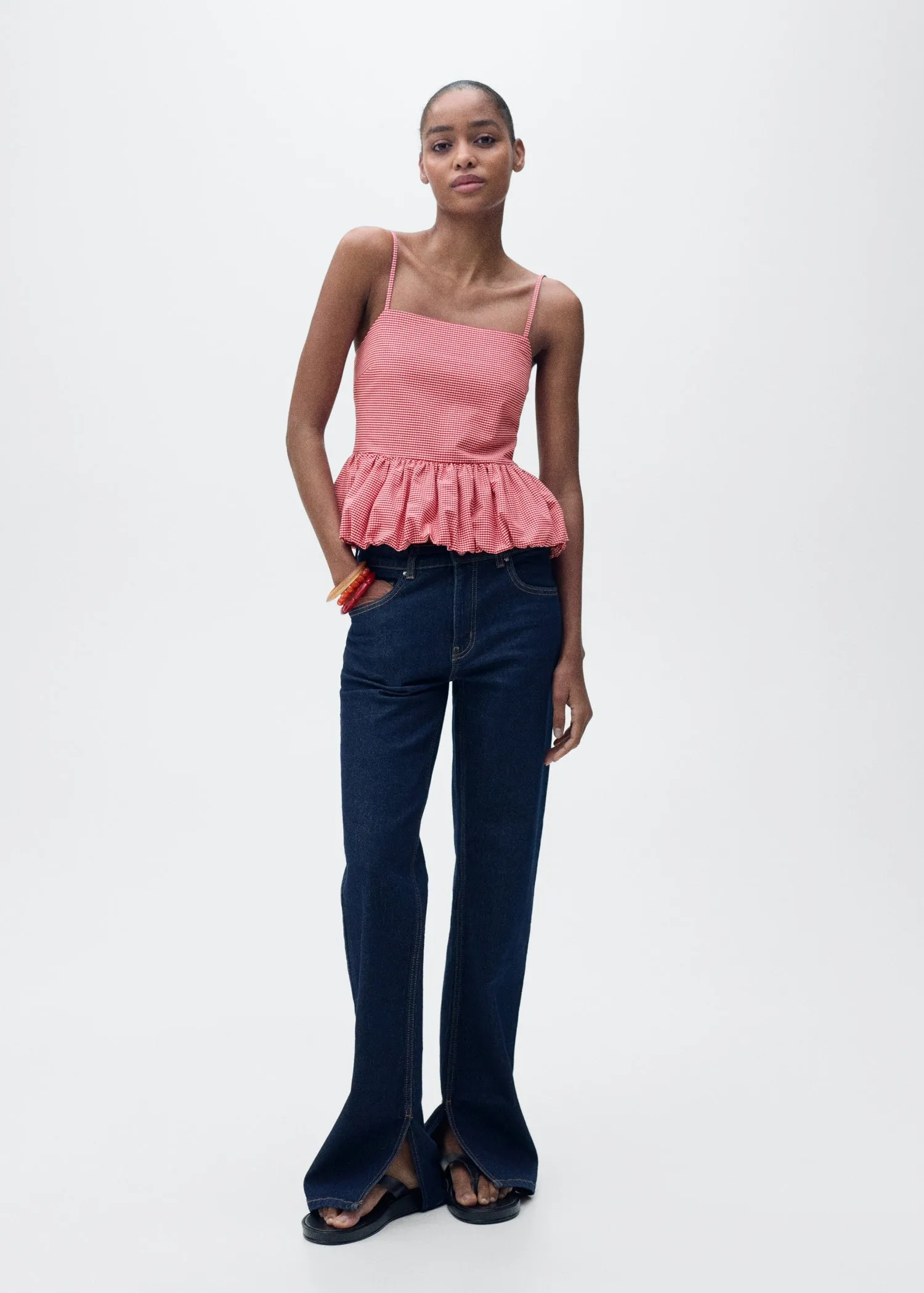 Gingham-check top with ruffle