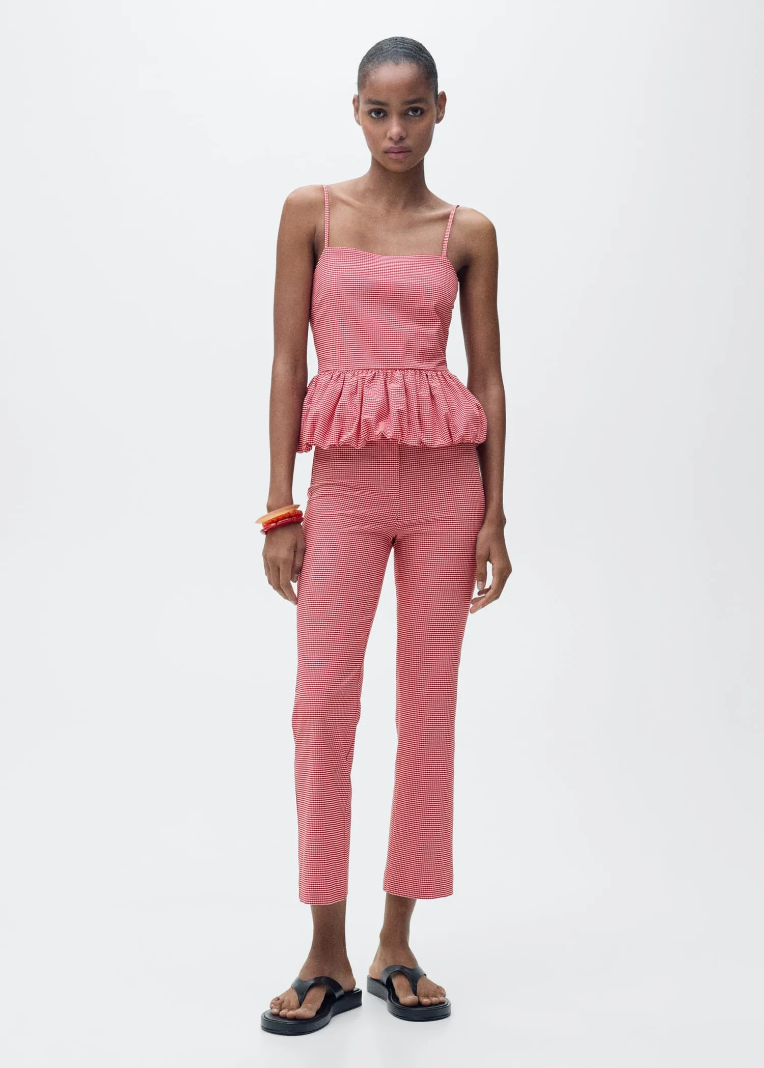 Gingham-check top with ruffle
