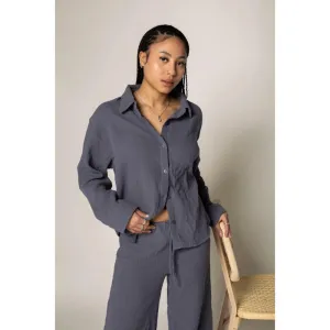 GIRL CRUSH TEXTURED ORGANIC COTTON PANTS DUSTY BLUE
