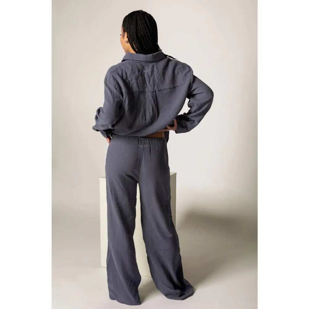 GIRL CRUSH TEXTURED ORGANIC COTTON PANTS DUSTY BLUE
