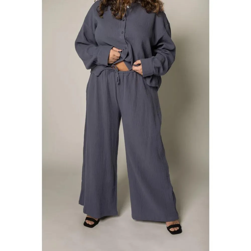 GIRL CRUSH TEXTURED ORGANIC COTTON PANTS DUSTY BLUE