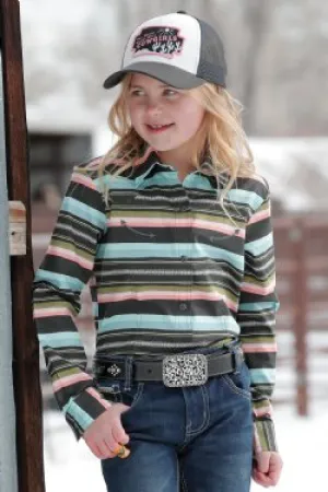 GIRLS BLACK/AQUA STRIPE LONG SLEEVE SHIRT