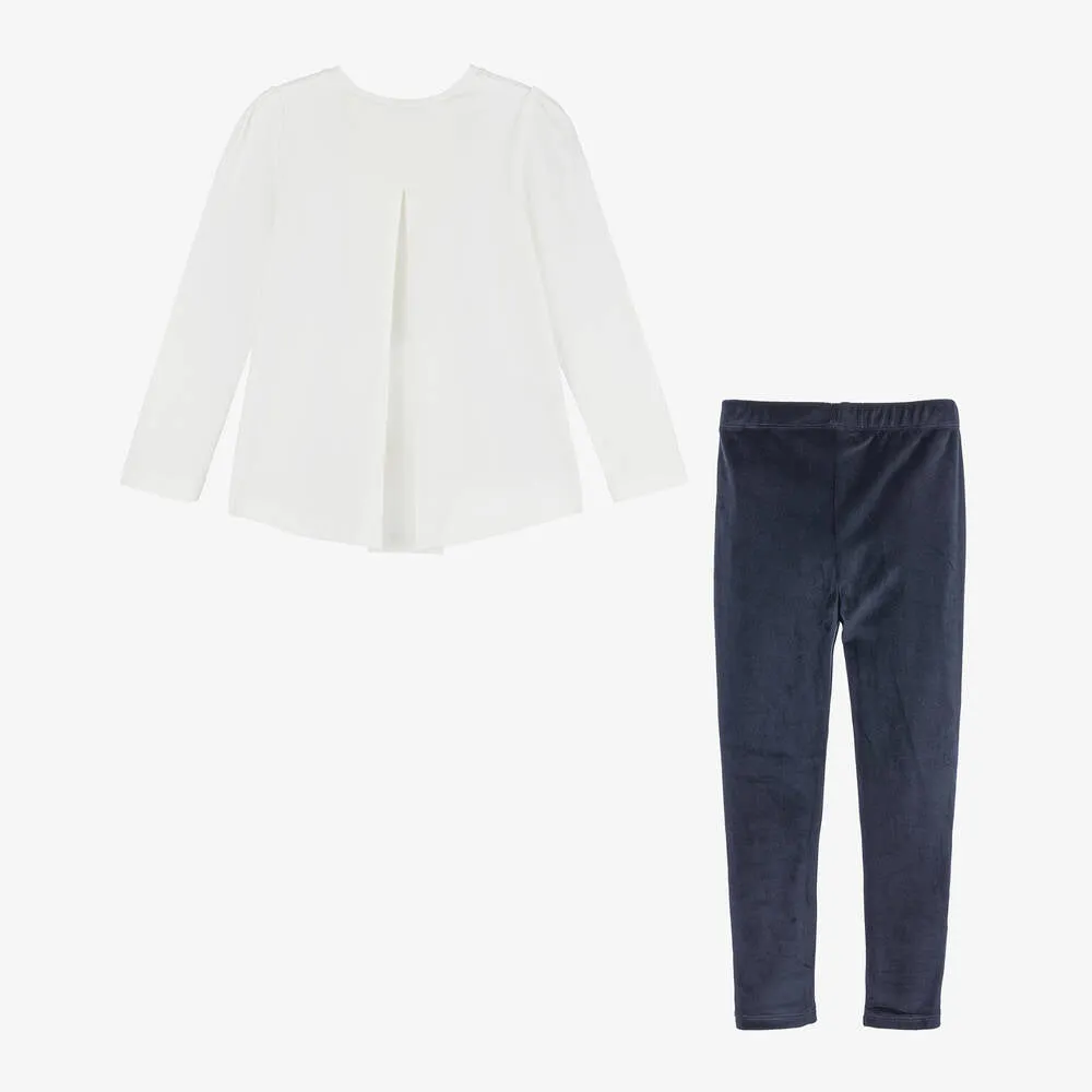Girls Navy Velvet Leggings Set