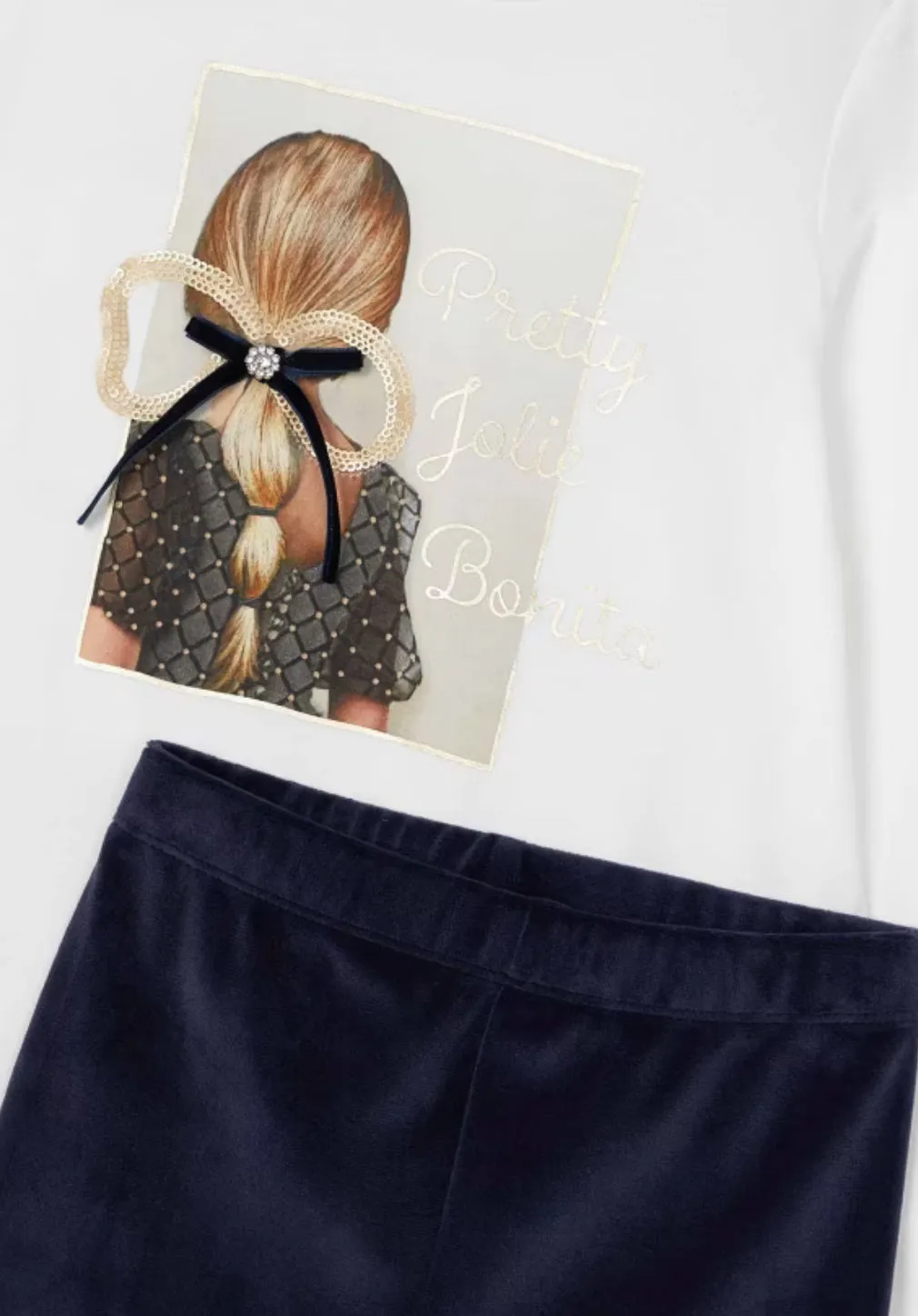 Girls Navy Velvet Leggings Set