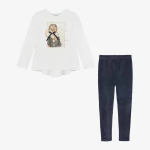 Girls Navy Velvet Leggings Set