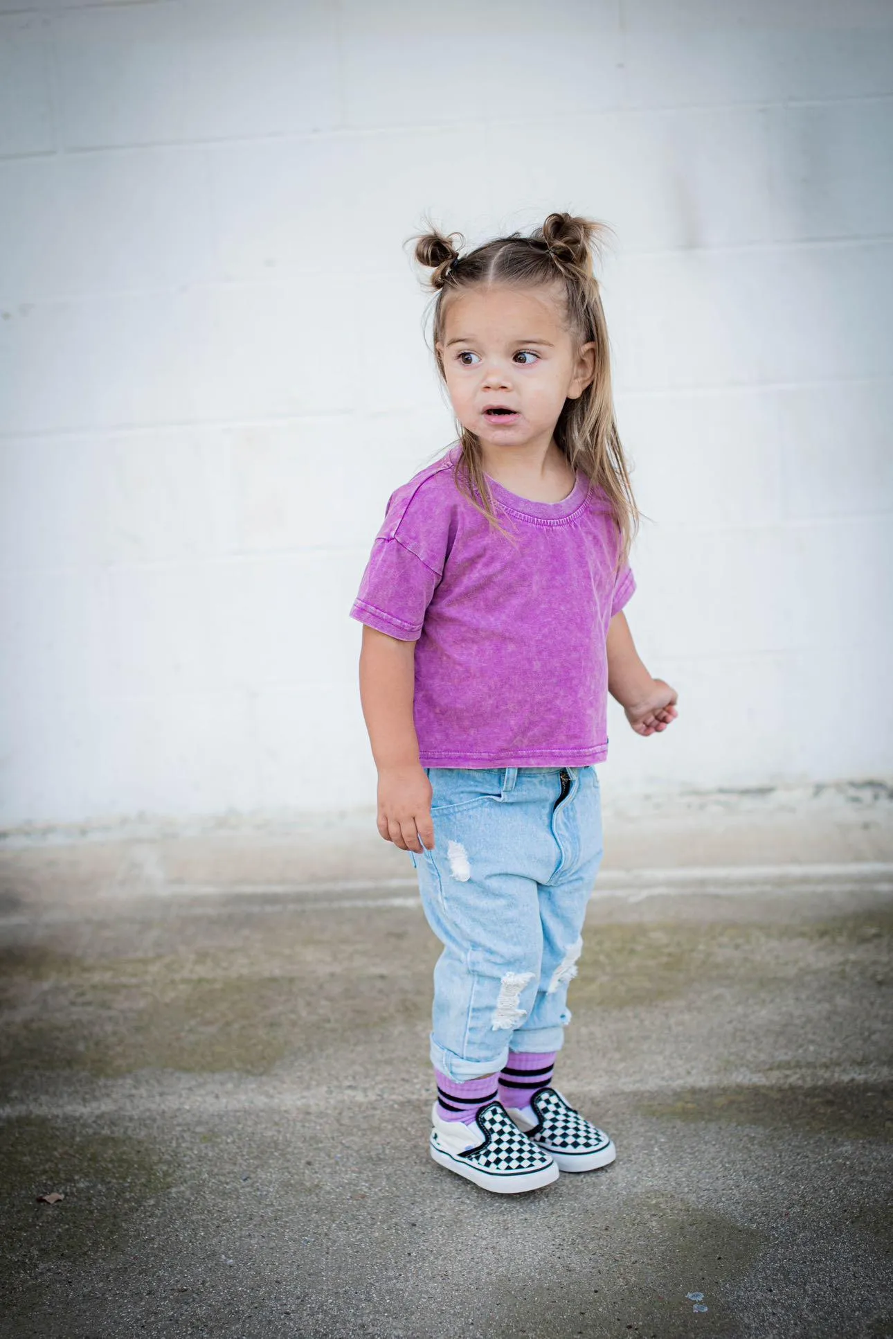 Girls Purple Acid Wash Boxy Tee
