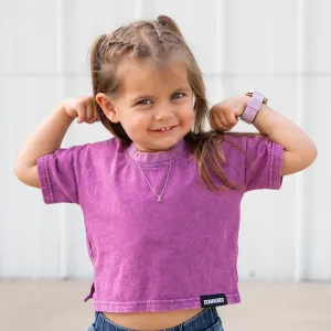 Girls Purple Acid Wash Boxy Tee